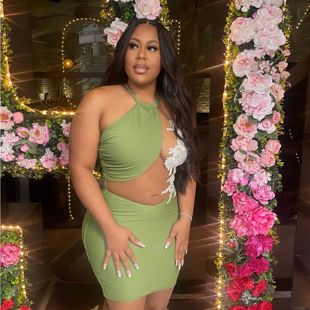 Green Halter Cut Dress